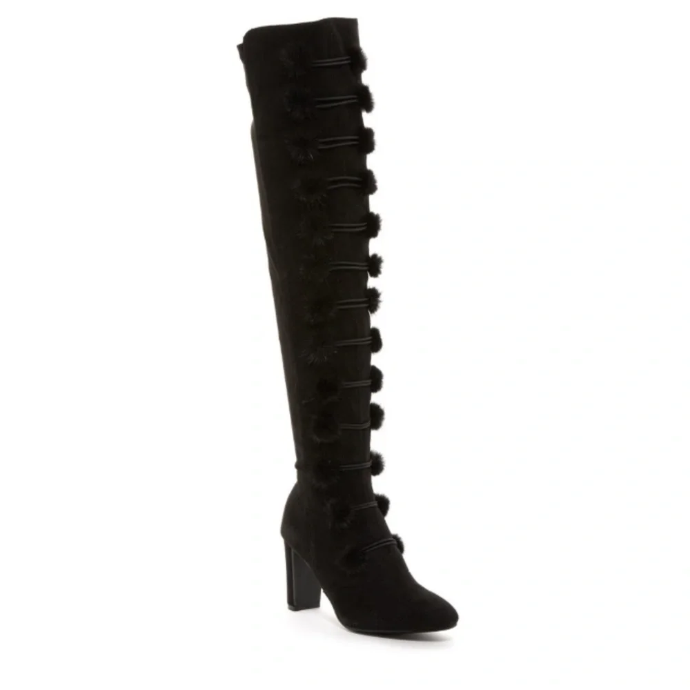 Stevey Faux Fur Pom Pom Knee High Boots